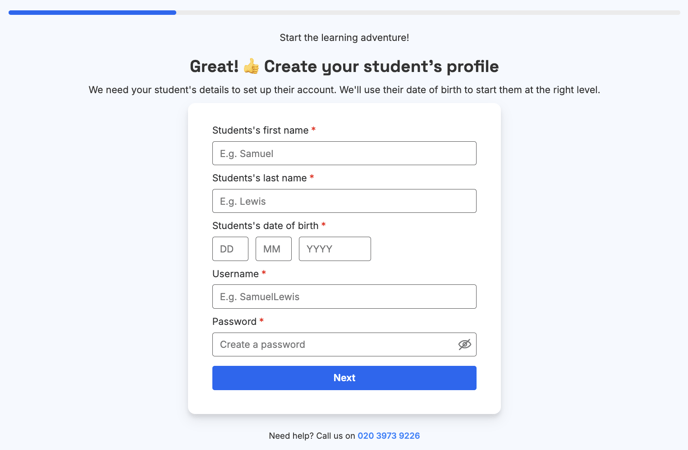 Create your student's profile